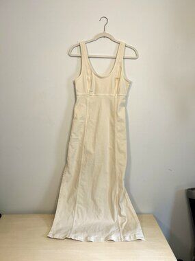 Abercrombie & Fitch Denim Column Midi Dress Cream Off-White